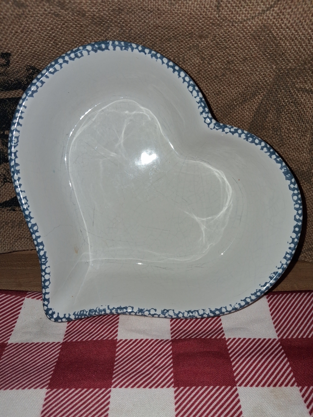Source Unknown White Heart-Shaped Ceramic Dish with Blue Trim
